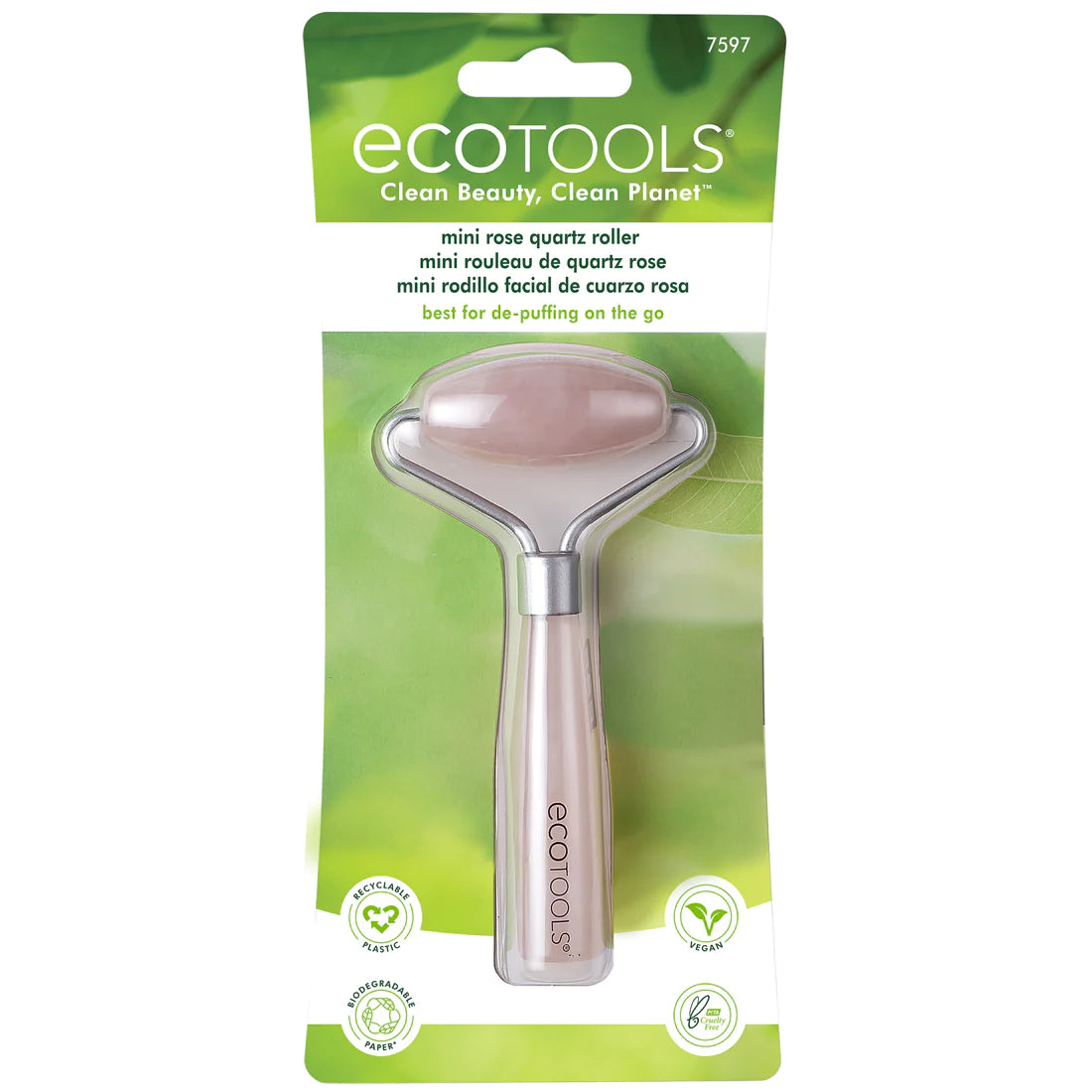 Ecotools® Ролер за масажа на лице од розев кварц